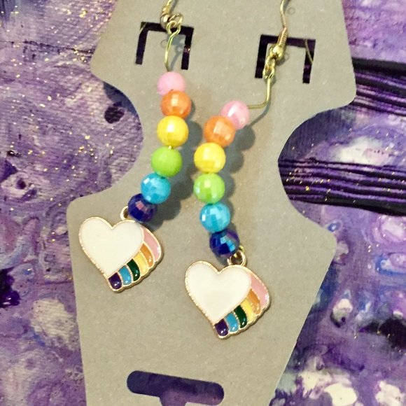 Pride love - Rainbow beaded partial hoop drop earrings GF hooks - Picture 4 of 5